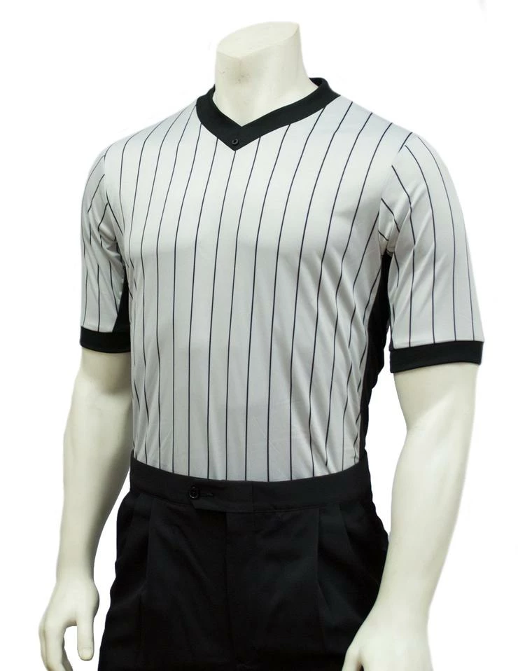 Smitty Grey Elite Performance Interlock V-Neck Shirt W/Black Pinstripe And Side Panel 3 Smitty Grey Elite Performance Interlock V-Neck Shirt W/Black Pinstripe And Side Panel