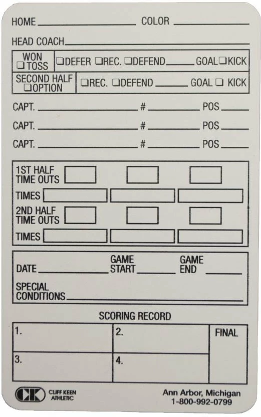 Cliff Keen Reusable Football Information Card 3 Cliff Keen Reusable Football Information Card